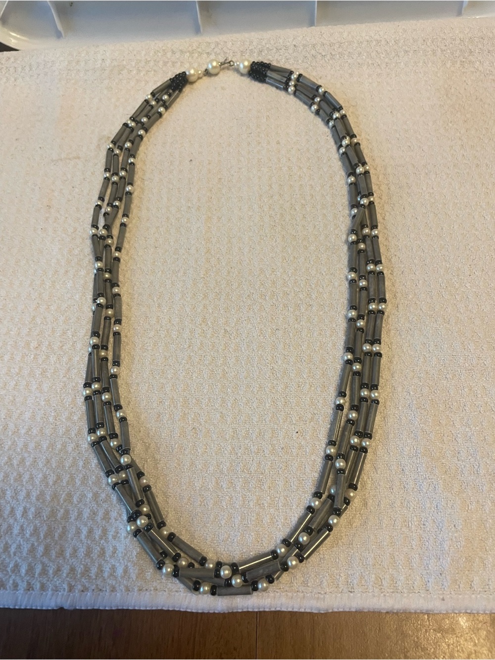 Multi-Strand  grey black and Pearl Necklace -